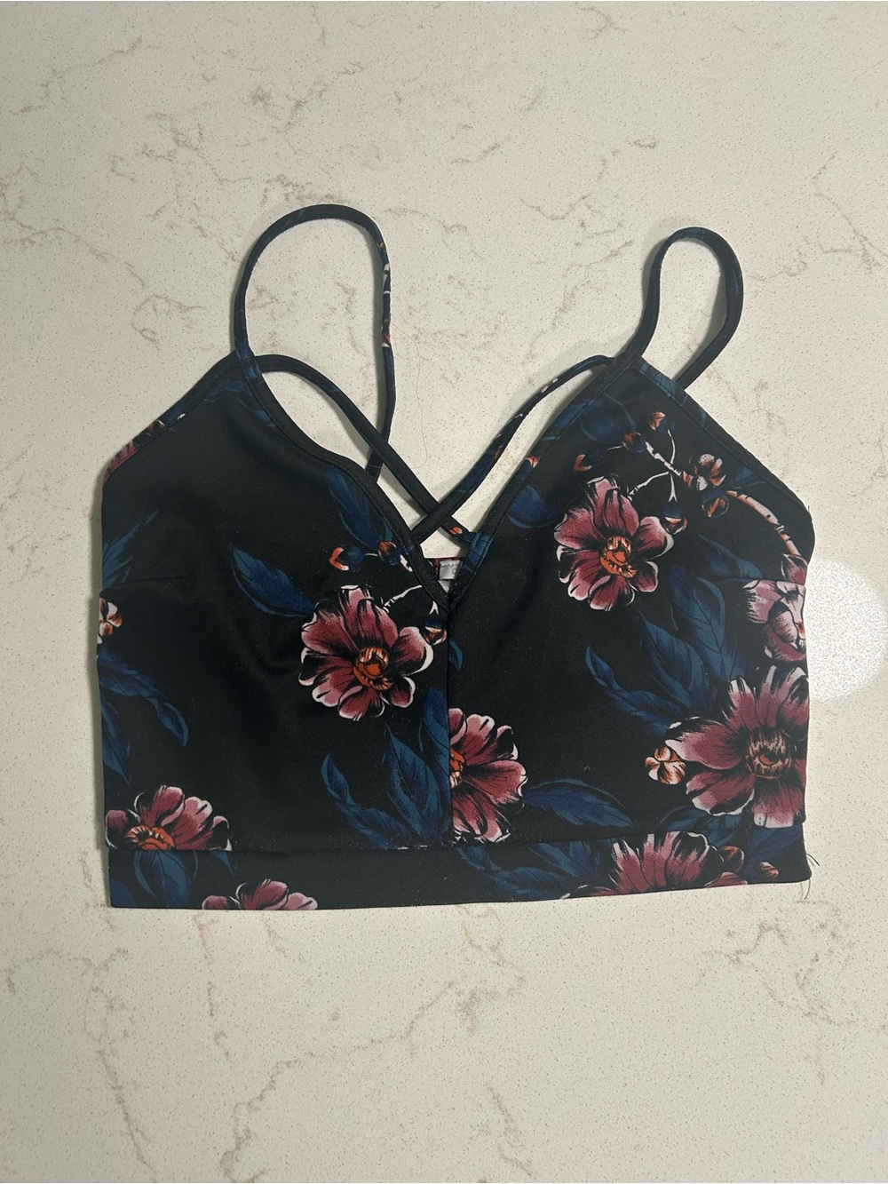 Charlotte Russe Black Floral Crisscross Bralette Crop Top